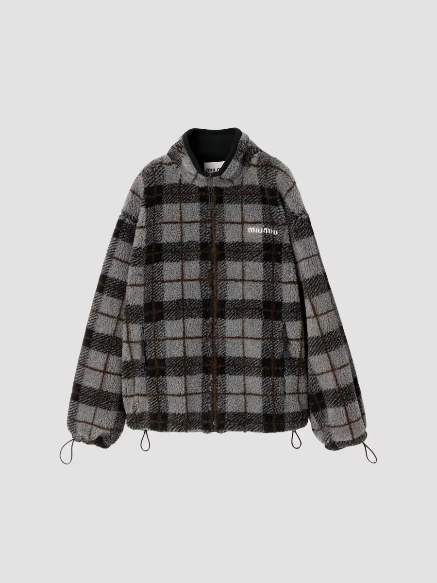 Checked Teddy Zipper Jacket by Miu Miu