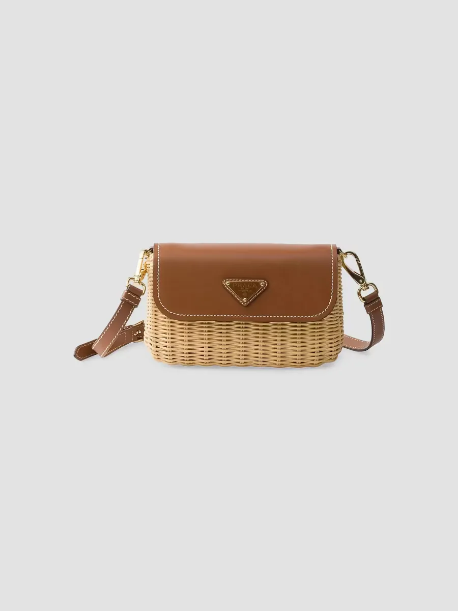 Small Wicker and Leather Shoulder Bag by Prada