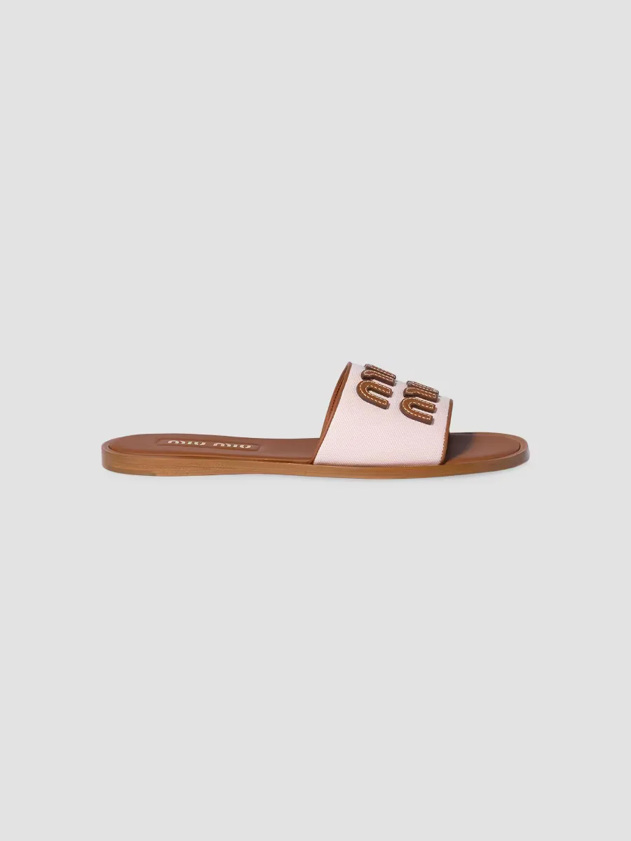 Canvas and Leather Slides by Miu Miu