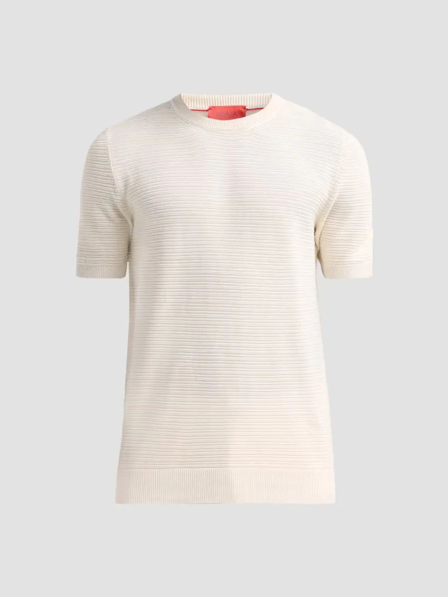 Silk-Linen Rib-Knit Short-Sleeve Sweater by Isaia