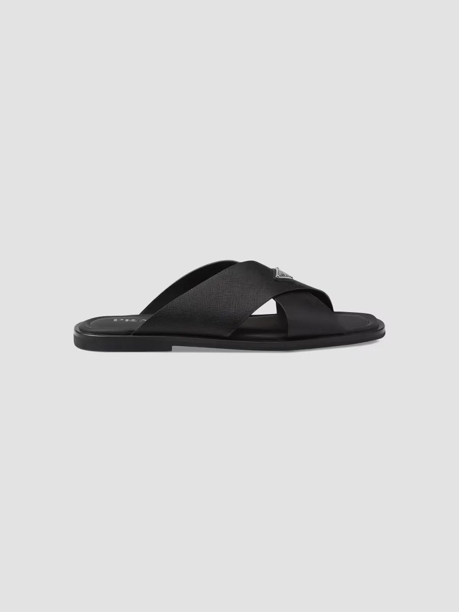 Saffiano Leather Crisscross Slides