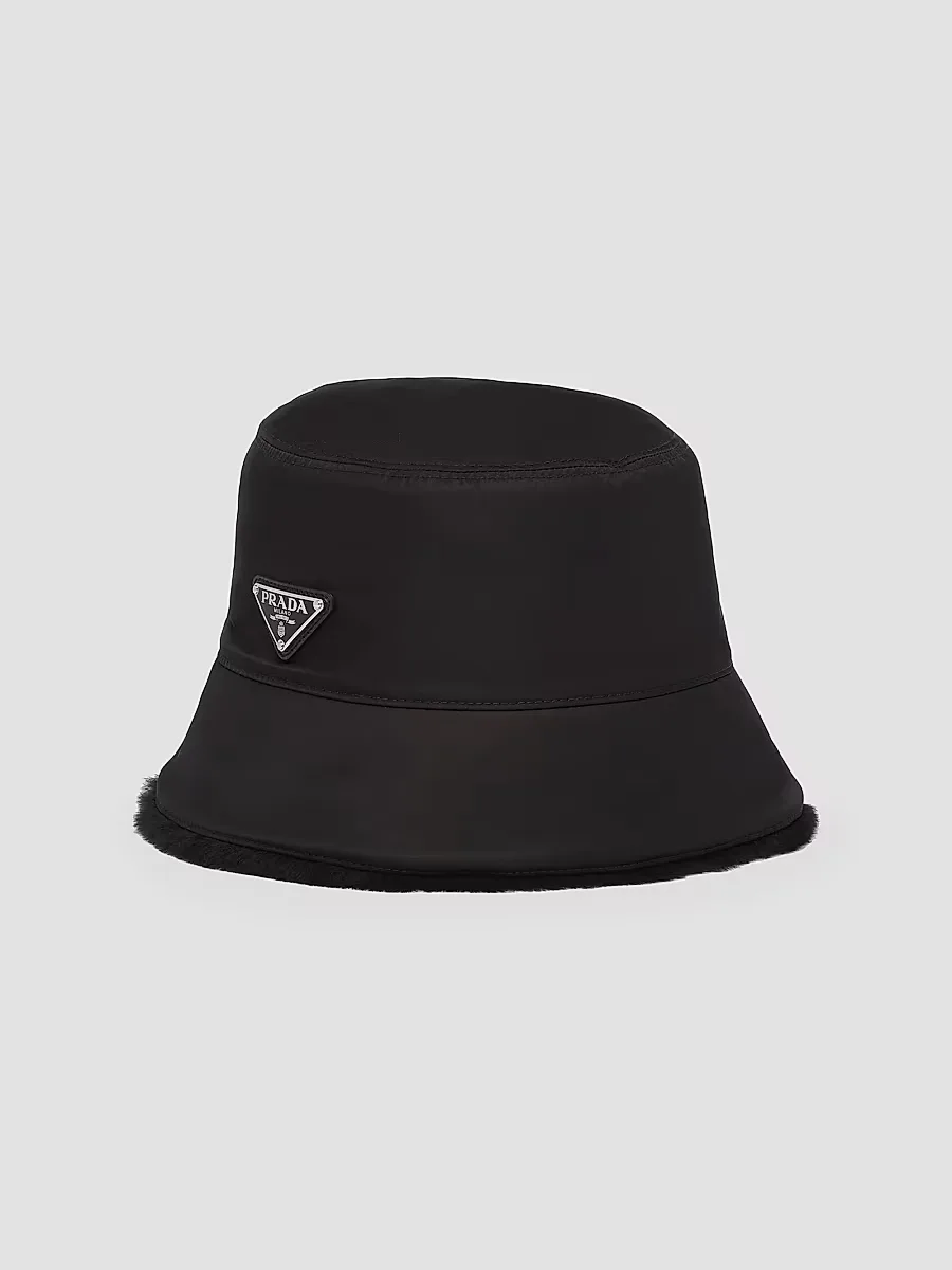 Re-Nylon and Shearling Bucket Hat by Prada