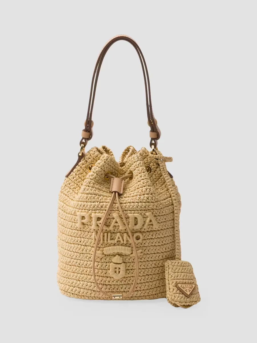 Crochet and Leather Mini-Bucket Bag by Prada