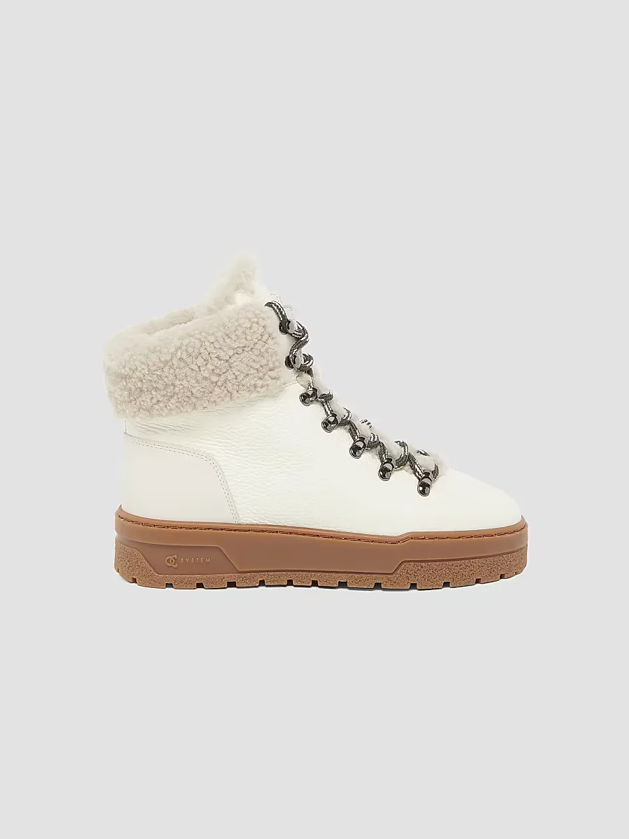 Cracker Shearling-Trimmed & Leather Platform Ankle Boots by Pollini