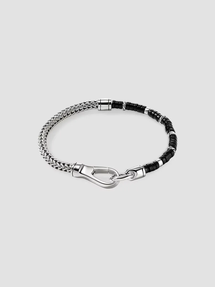 Heishi Sterling Silver & Black Onyx Chain Bracelet