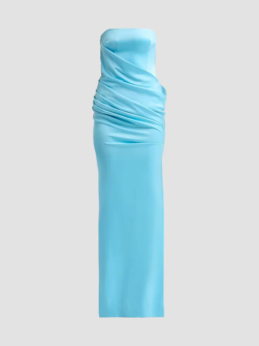 Strapless Drape Longline Corset Column Gown