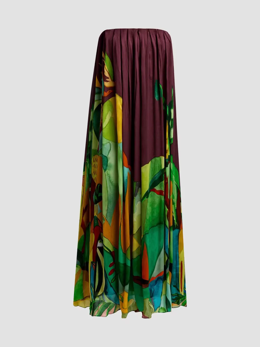 Mokshini Tropical Print Silk Strapless Midi-Dress by ALMAIS