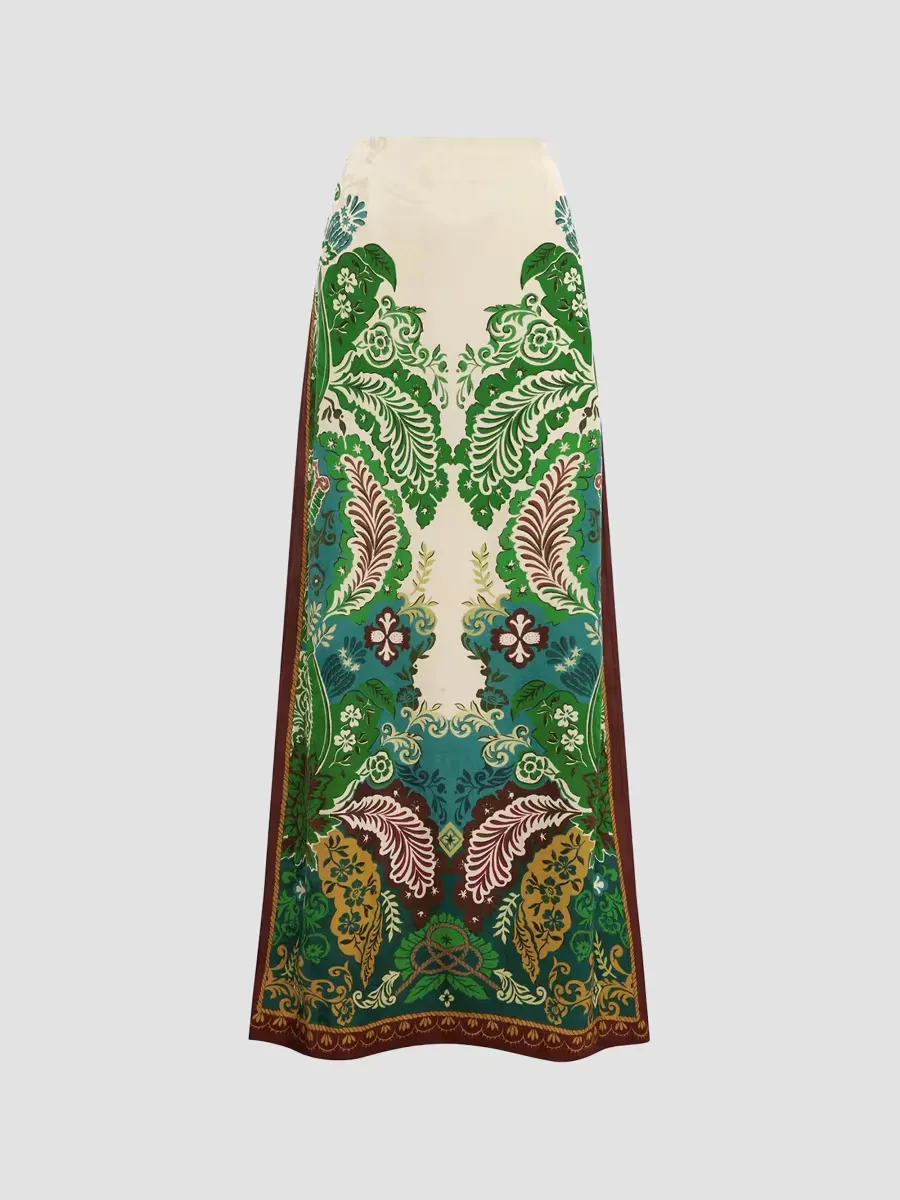 Florence Printed Silk A-Line Maxi Skirt