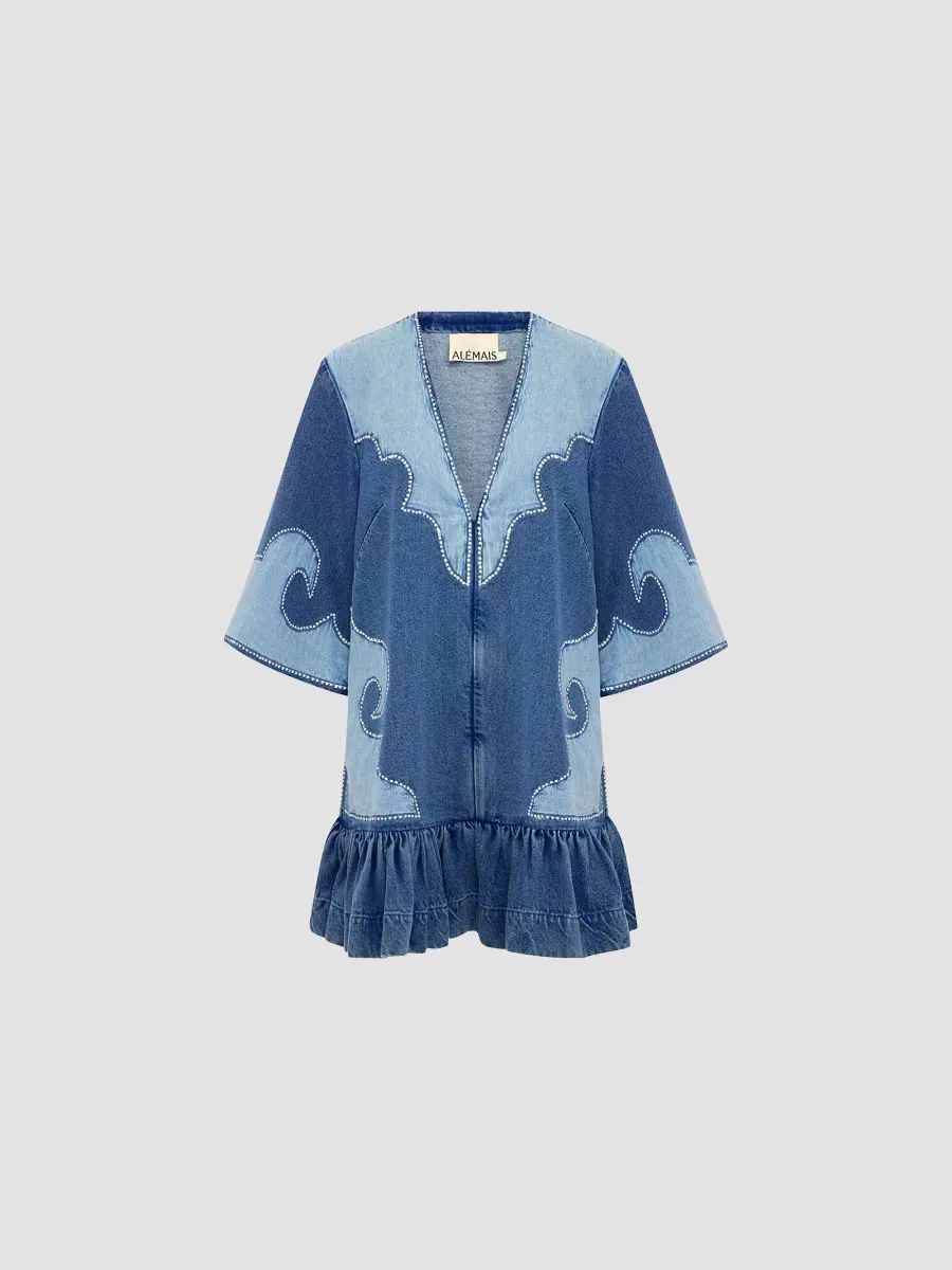 Jesse Appliqué Denim Mini Dress by ALMAIS