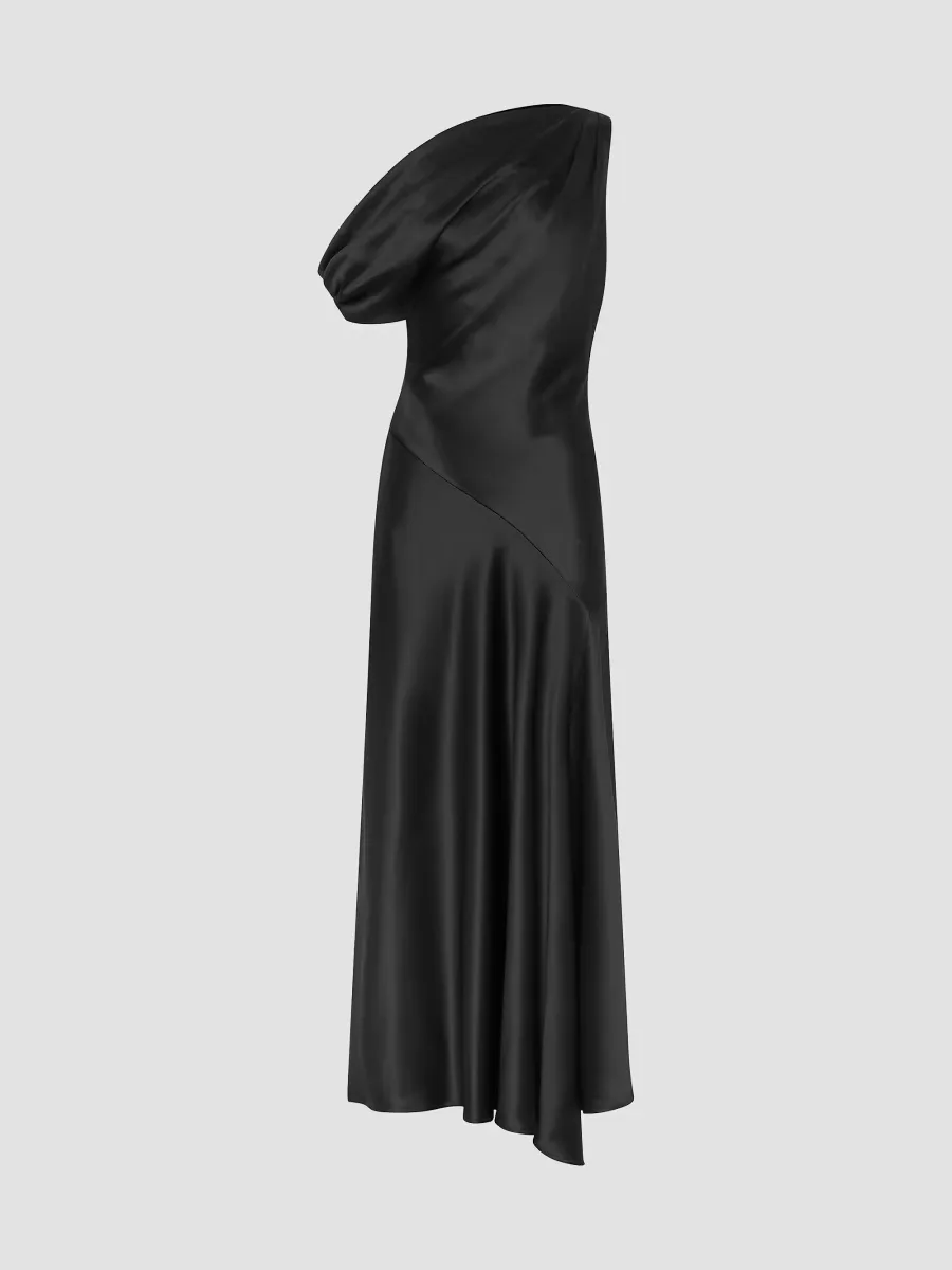 Sabrina Satin Off-The-Shoulder Asymmetric-Hem Evening Dress by NICHOLAS