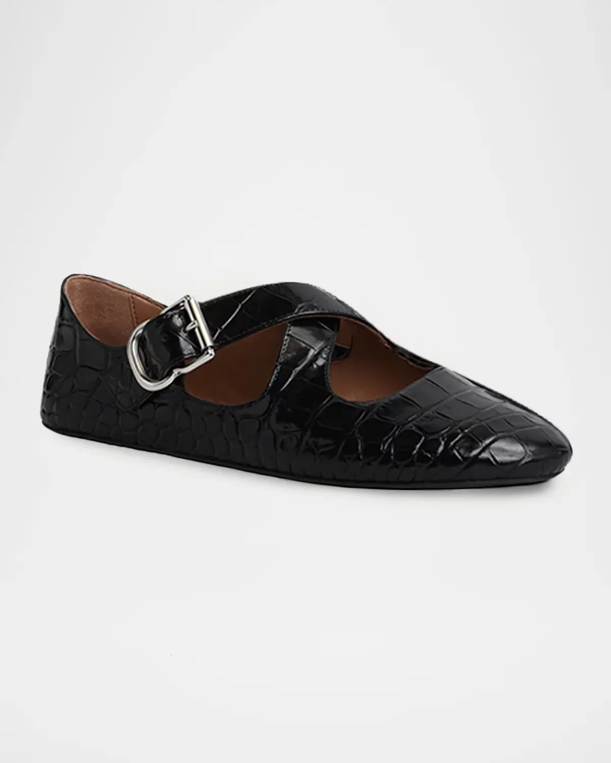 Croc-Embossed Leather Crisscross Ballerina Flats by ALAA