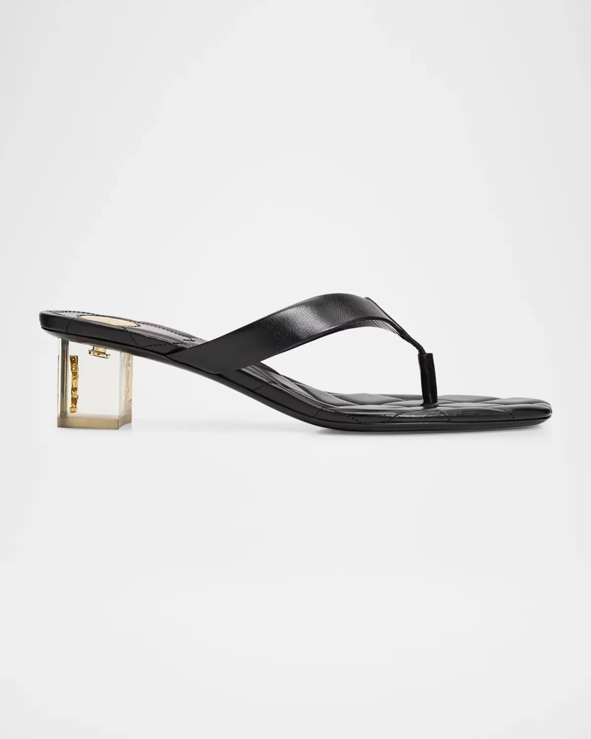 Leather Thong Sandals W/ Plexi Heel by Saint Laurent