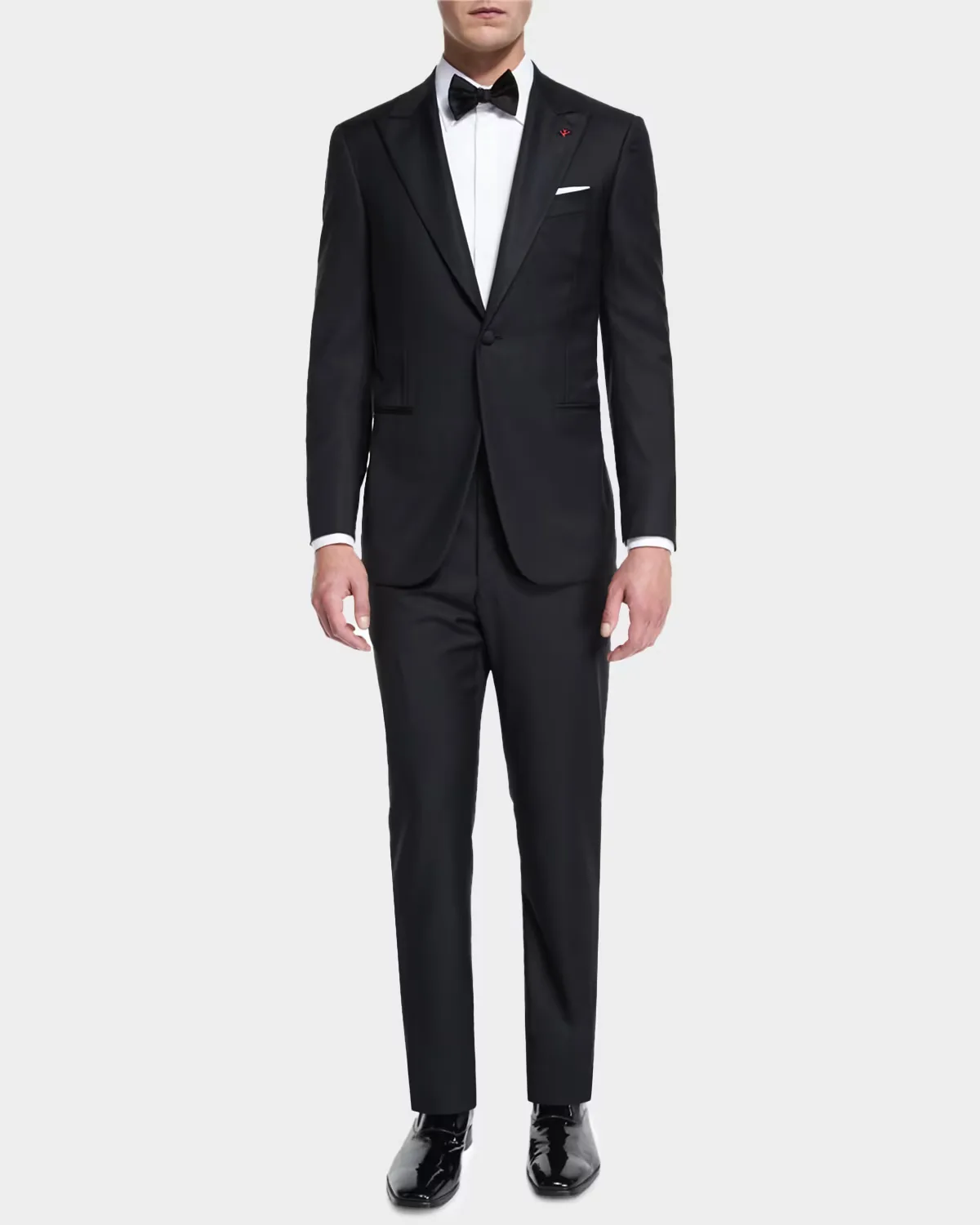 Satin Peak-Lapel One-Button Wool Tuxedo by Isaia