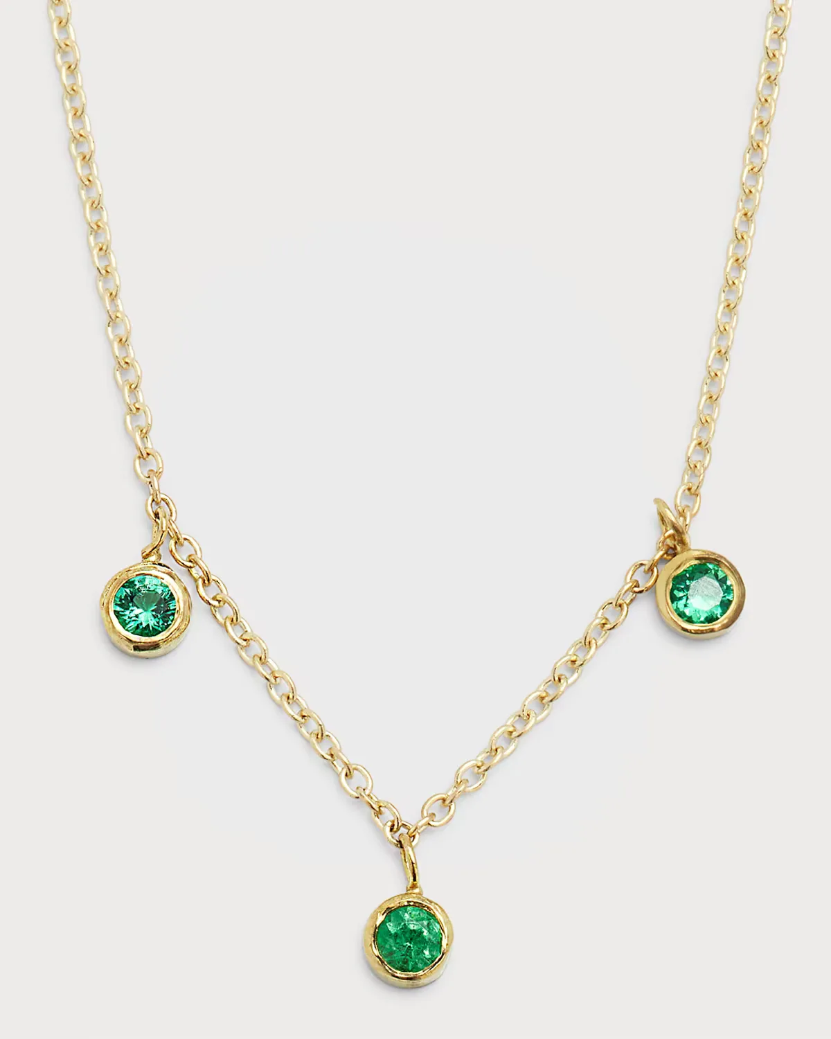 18K Yellow Gold 3 Mini Bezel Dangle Necklace with Emeralds by Jennifer Meyer