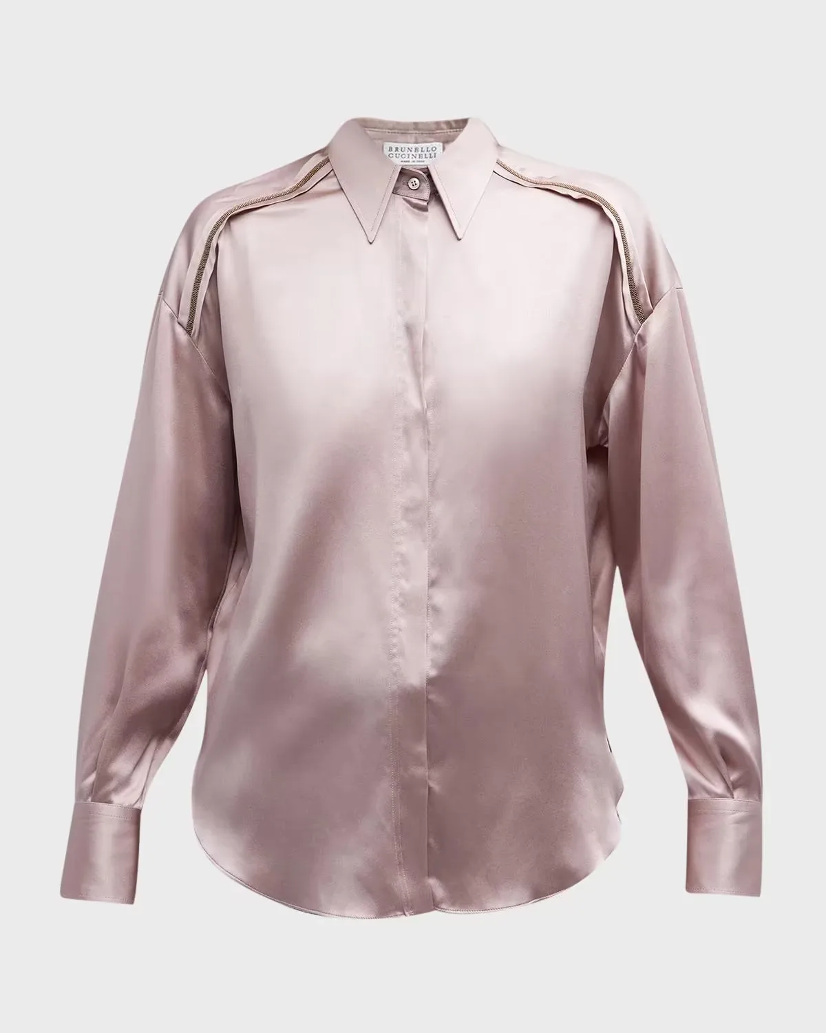 Satin Blouse with Monili Trim by Brunello Cucinelli