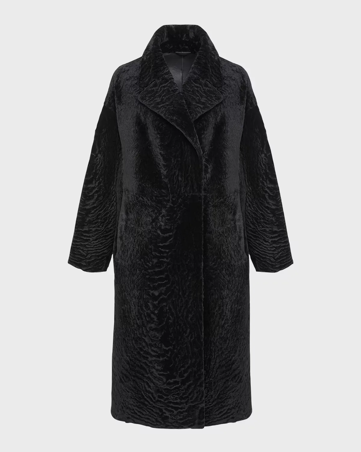 Reversible Textured Lamb Shearling Long Coat