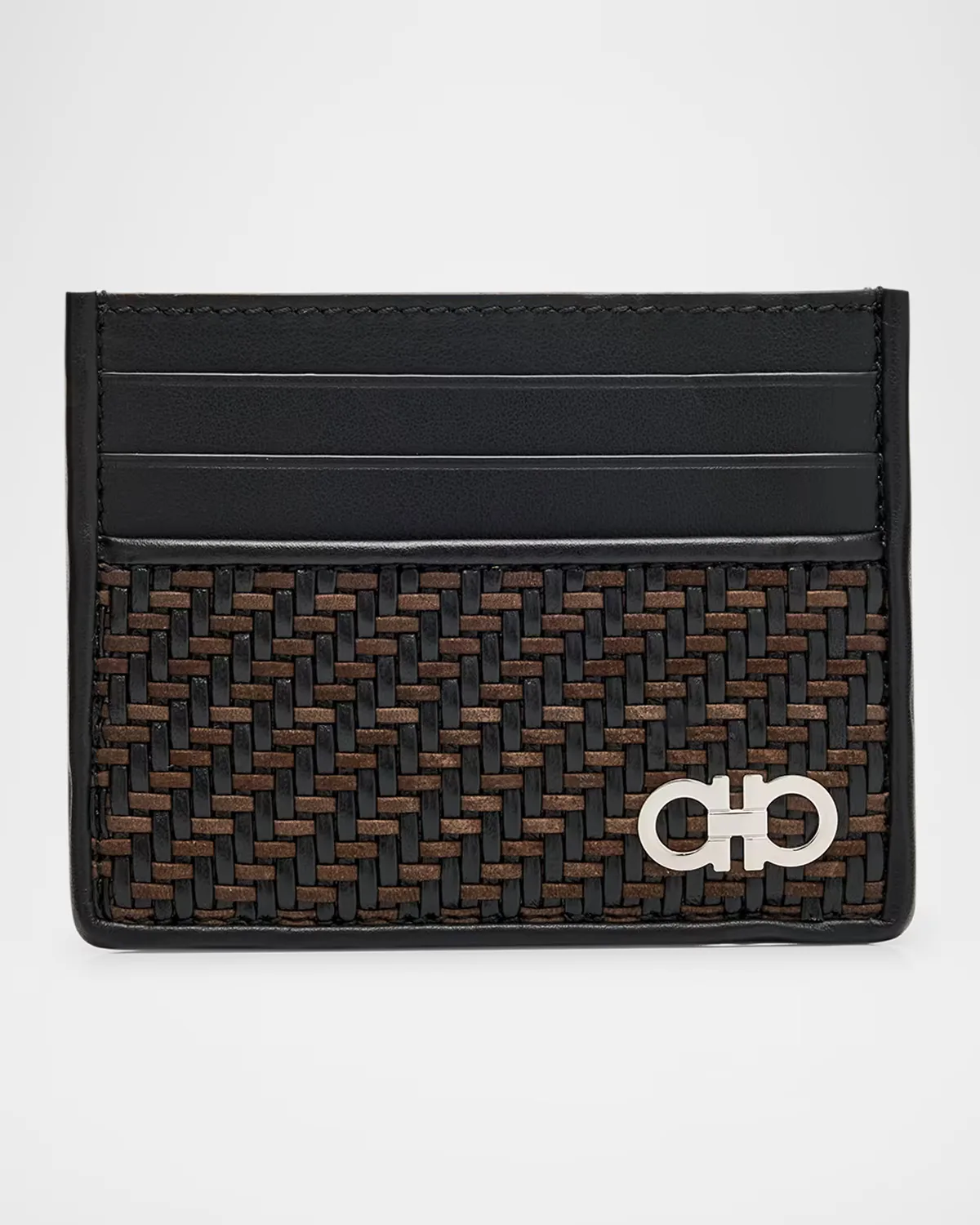 Gancio Woven Leather Card Holder by Ferragamo