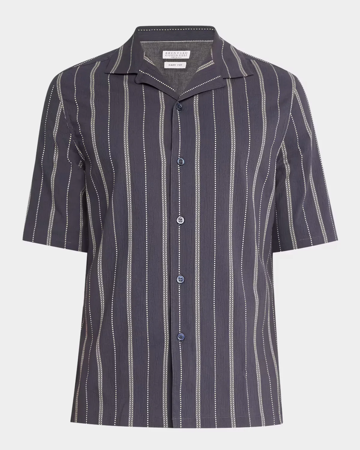 Stripe Stitched Camp Shirt by Brunello Cucinelli