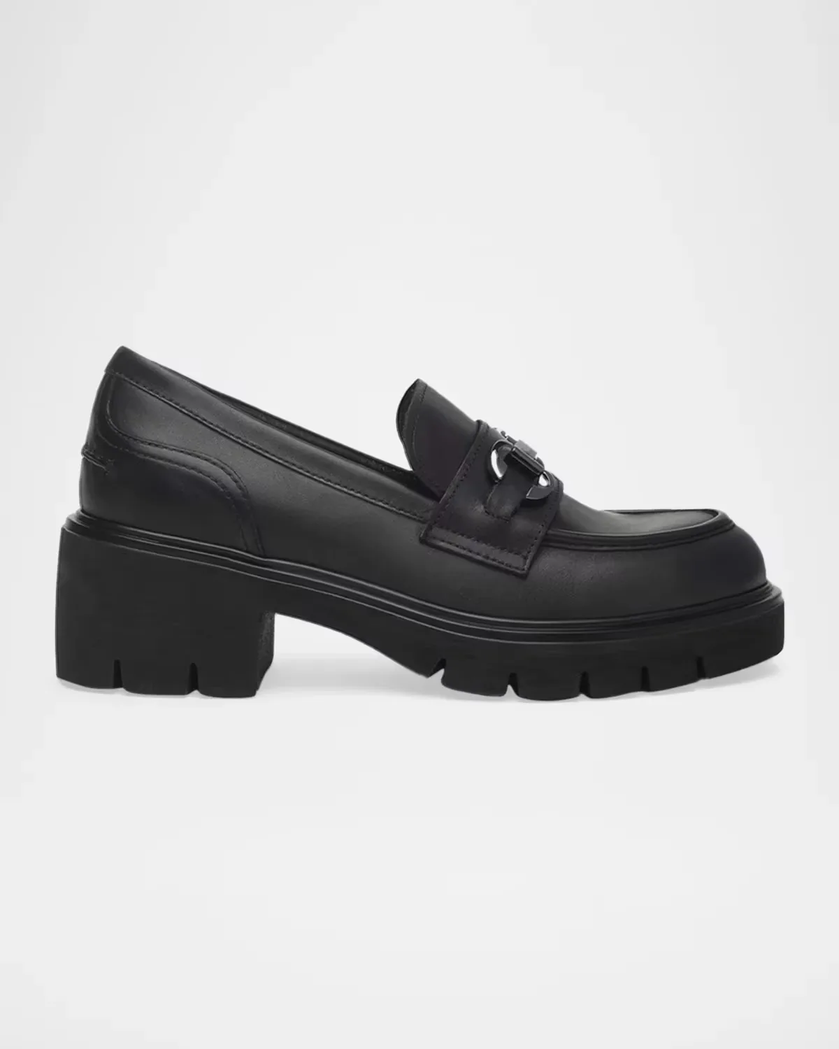 Leather Block-Heel Bit Loafers