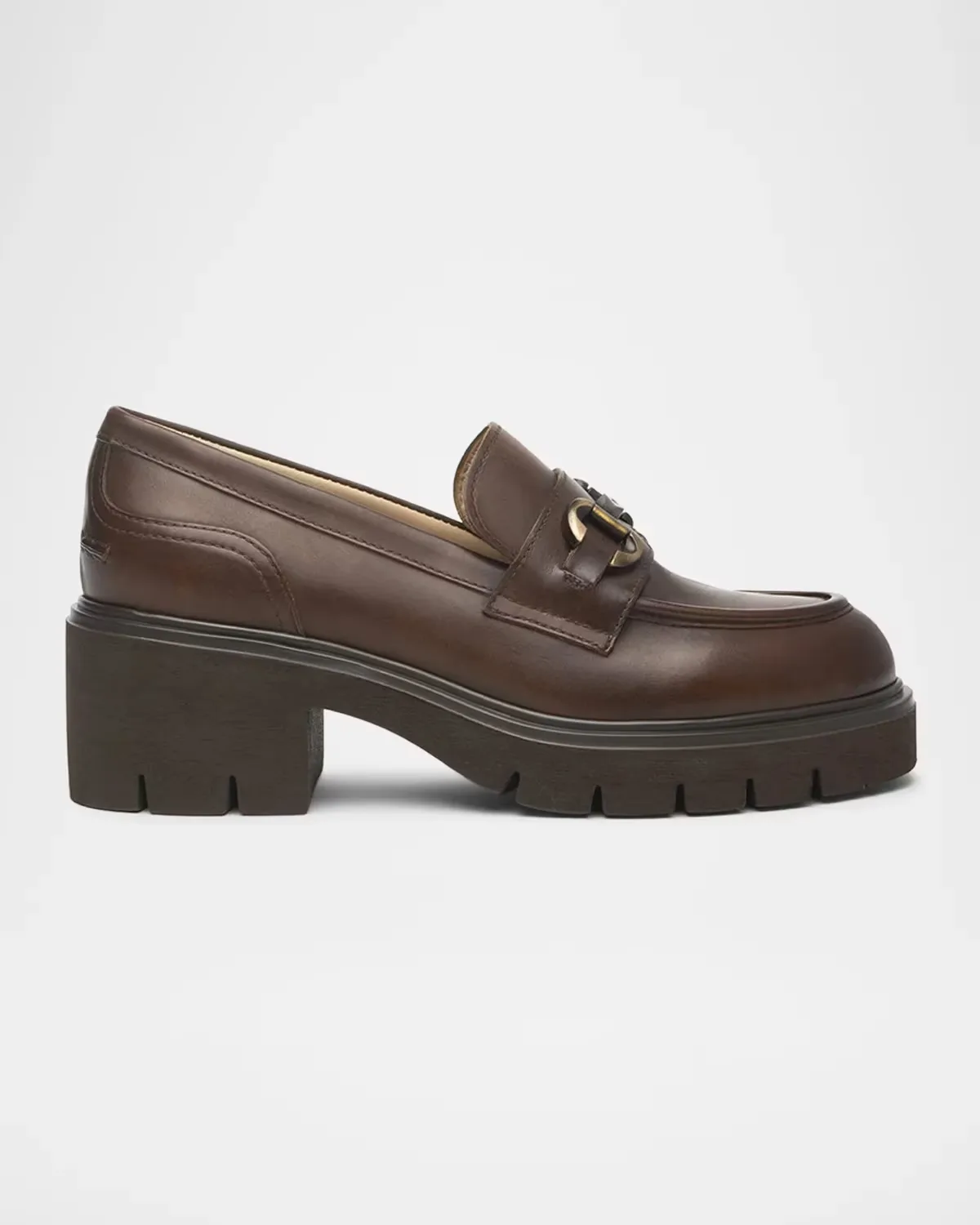 Leather Block-Heel Bit Loafers