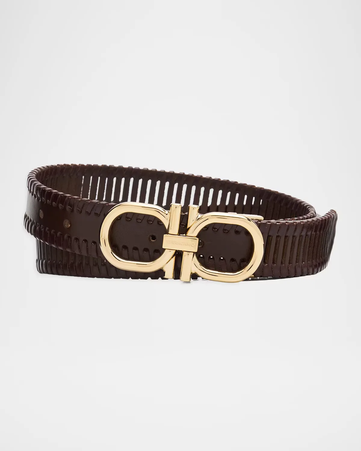 Woven Leather Gancini-Buckle Belt by Ferragamo
