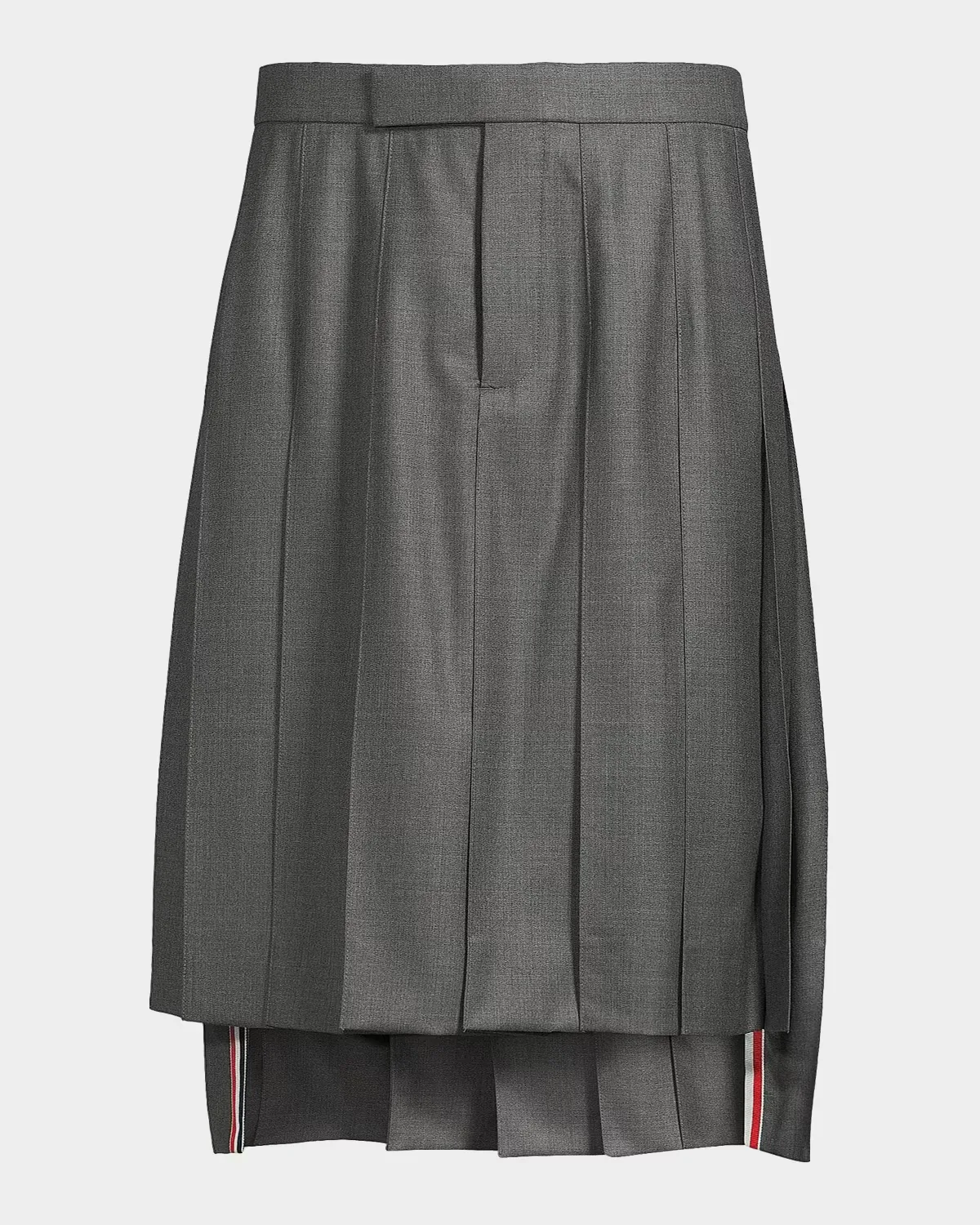 Pleated Wool Twill High-Low Skirt by Thom Browne