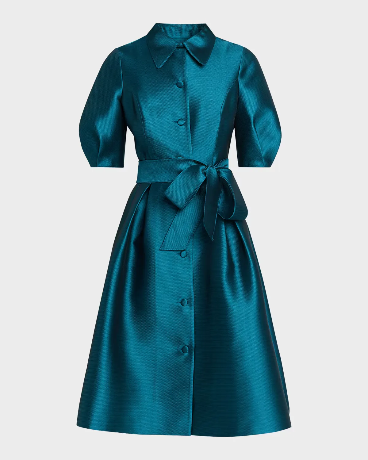 Puff-Sleeve Pique Faille Shirtdress by Teri Jon