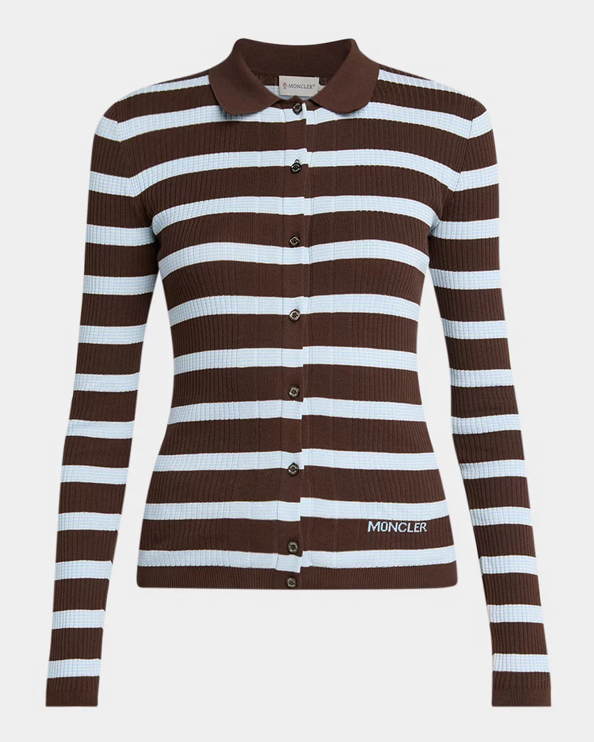 Stripe Long-Sleeve Polo Cardigan by Moncler