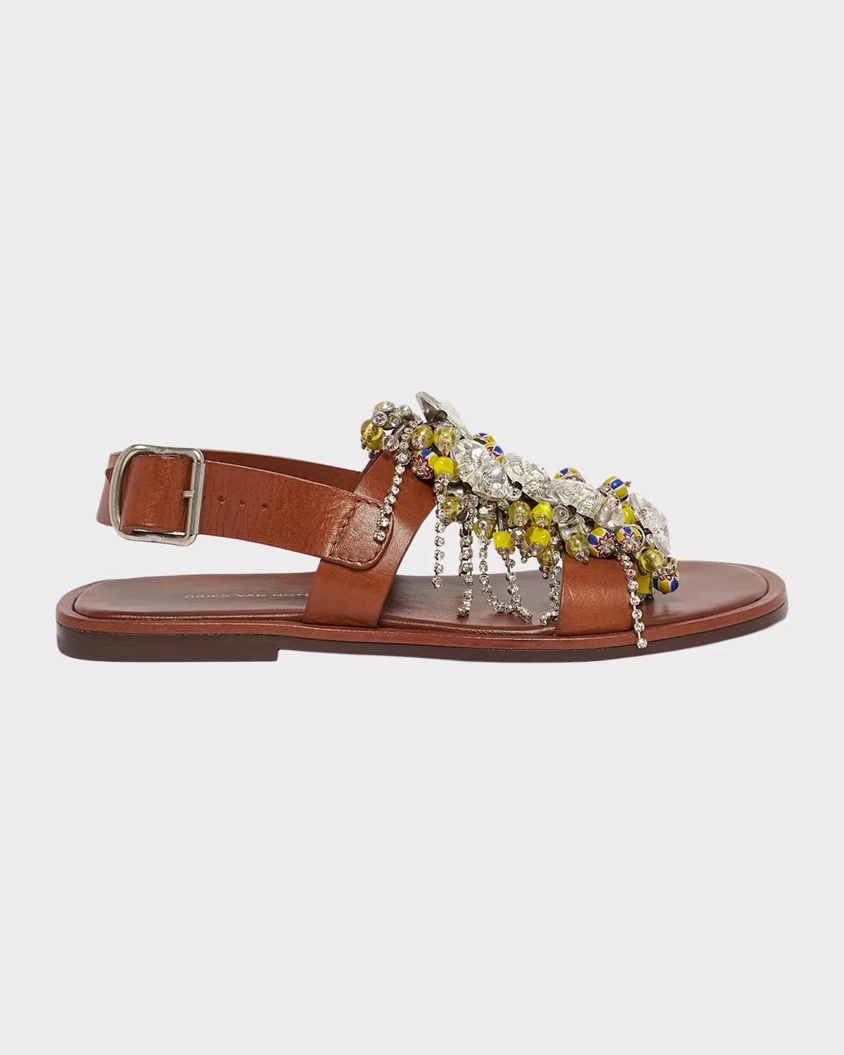Embellished Leather T-Strap Sandals by Dries Van Noten