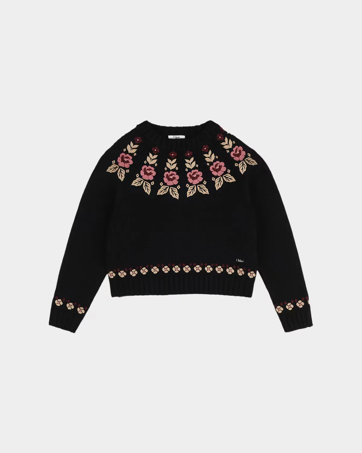 Floral-Embroidered Cotton-Cashmere Sweater by Chloé