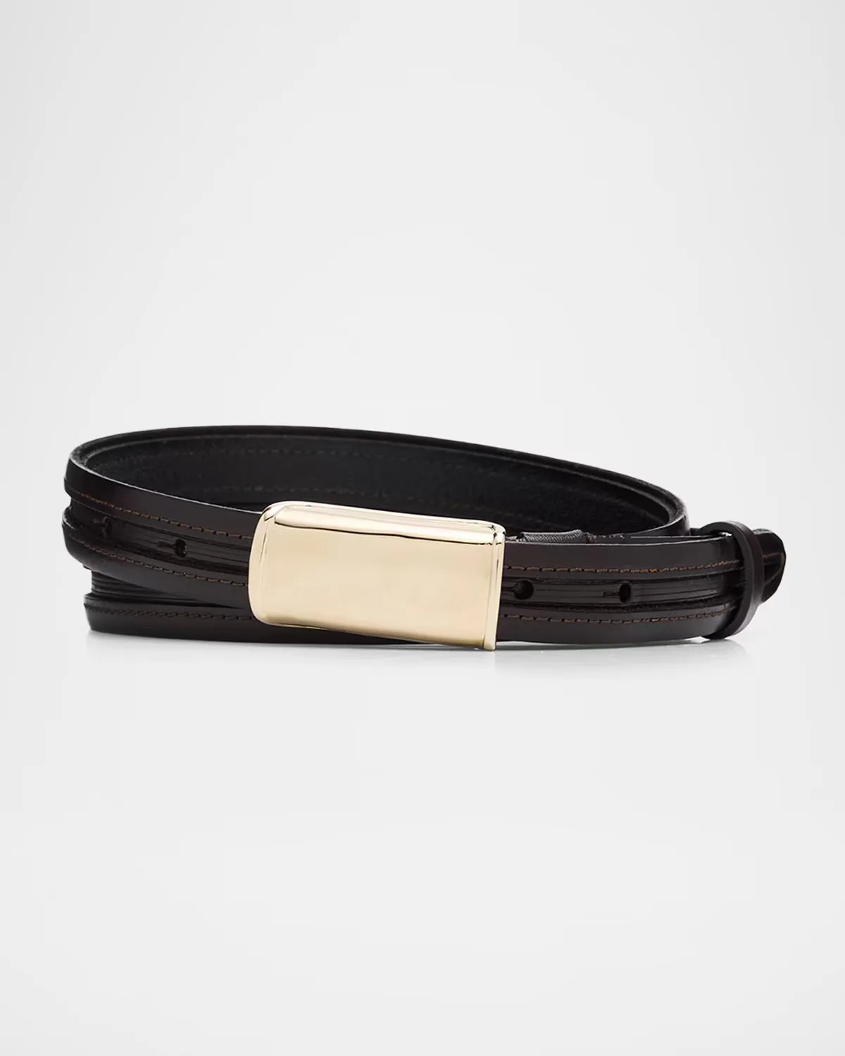 Leather Belt with Box-Frame Buckle by Brunello Cucinelli