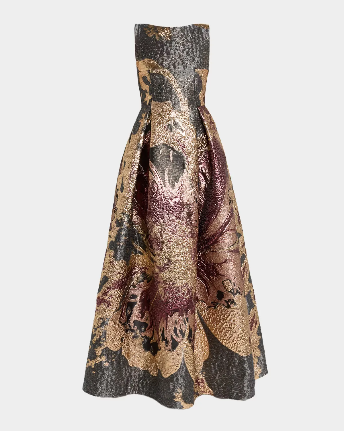 Metallic Magnolia Jacquard Pleated Ball Gown by Talbot Runhof