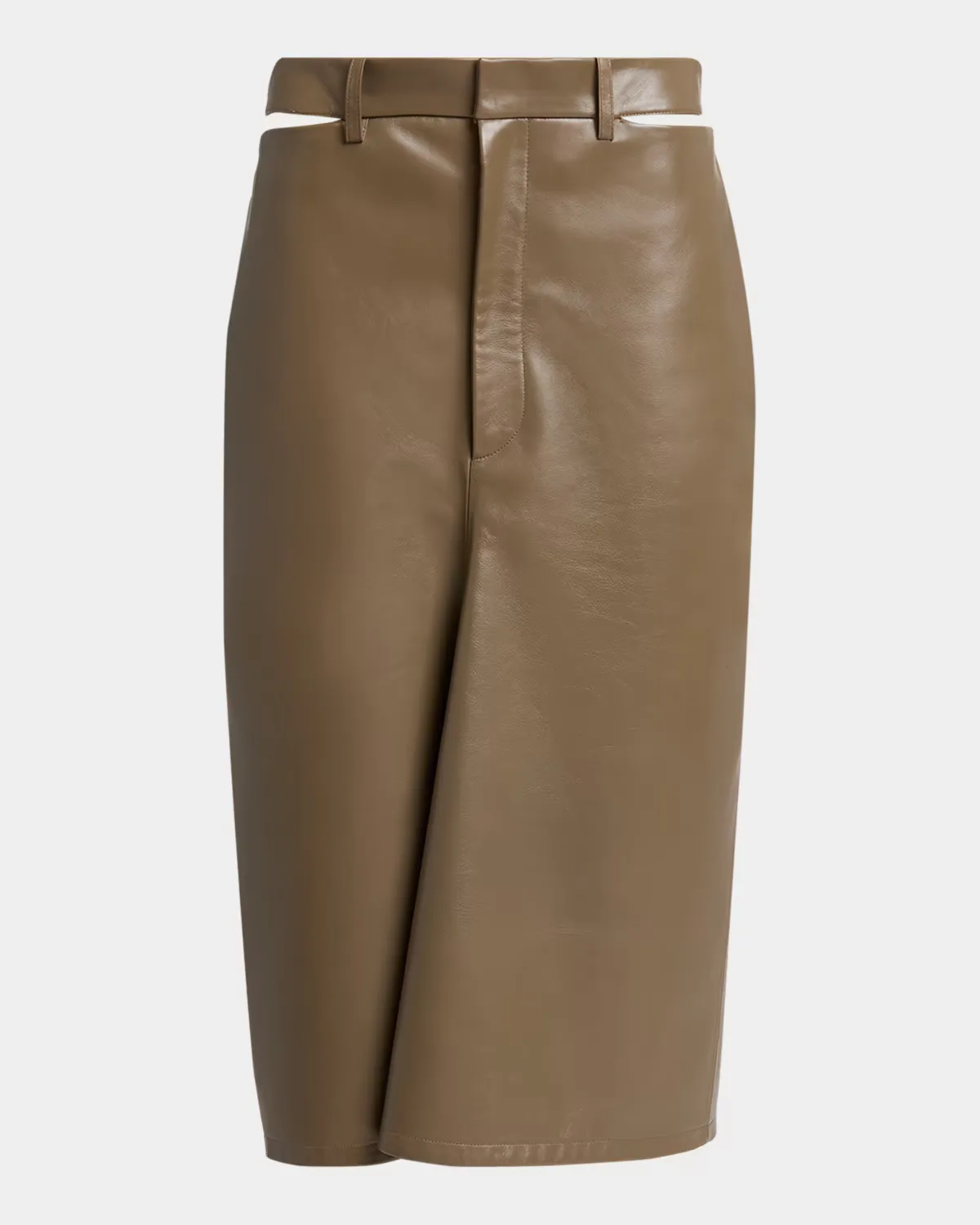 Slit Waistband Leather Midi Kick Skirt by Victoria Beckham