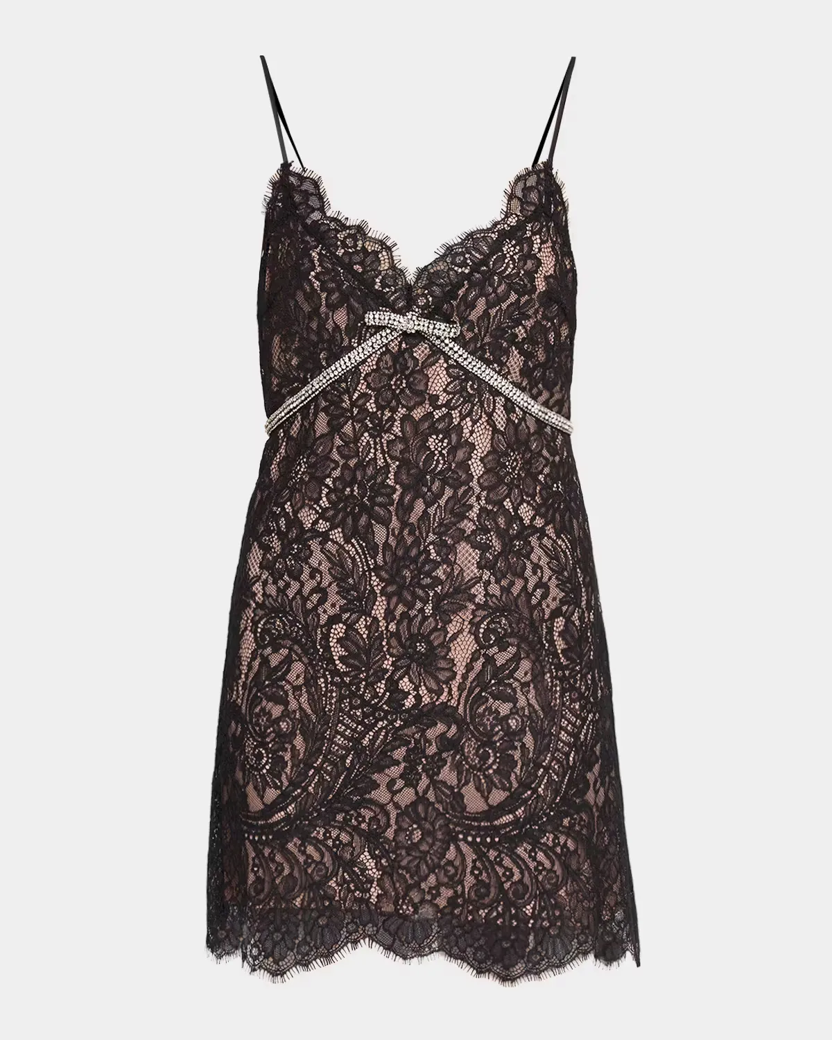 Eviara Lace Mini Dress with Crystal Bow by LoveShackFancy