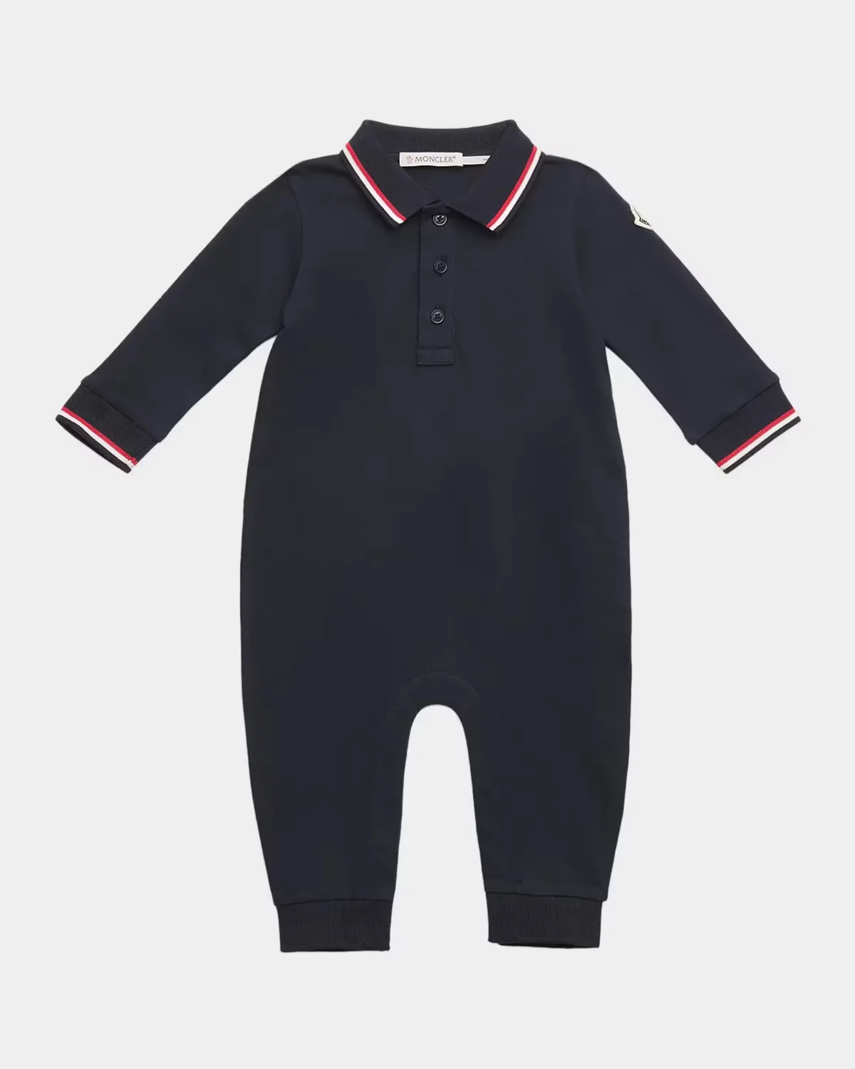 Tricolor-Trim Cotton Romper by Moncler