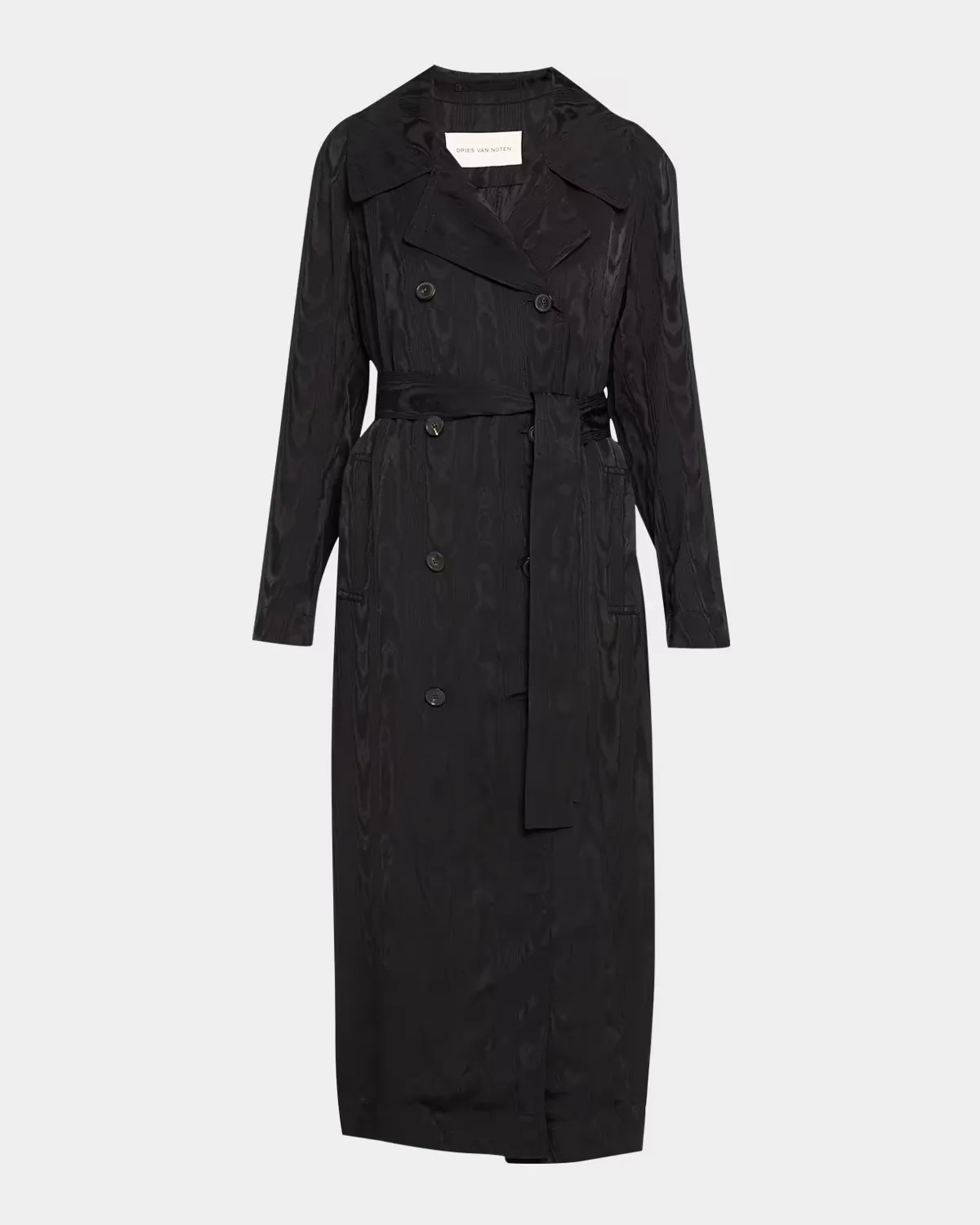 Rolana Double-Breasted Moire Satin Belted Trench Coat by Dries Van Noten