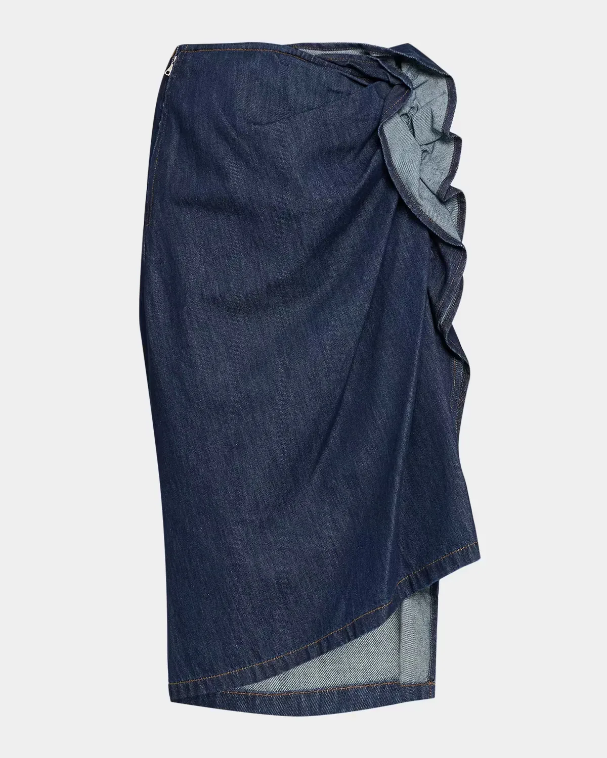 Ruffled Denim Midi Skirt by Dries Van Noten
