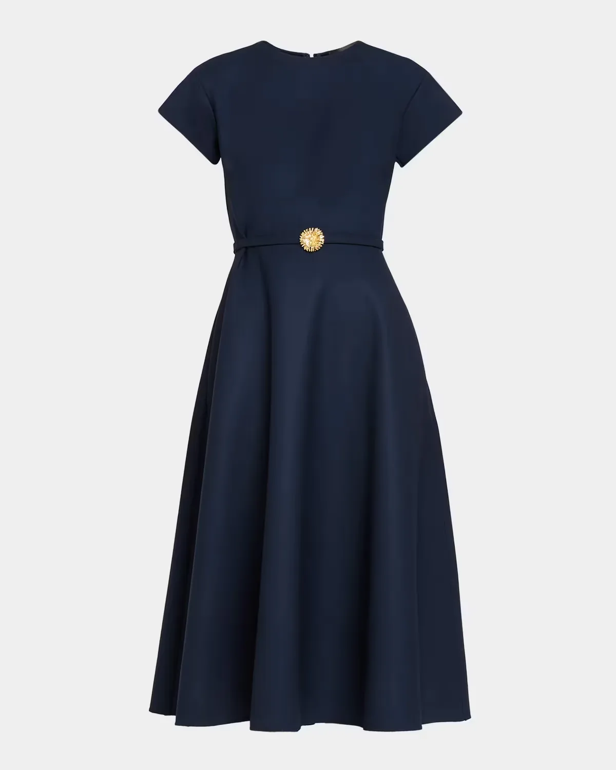 Cap-Sleeve Wool Belted Midi Dress