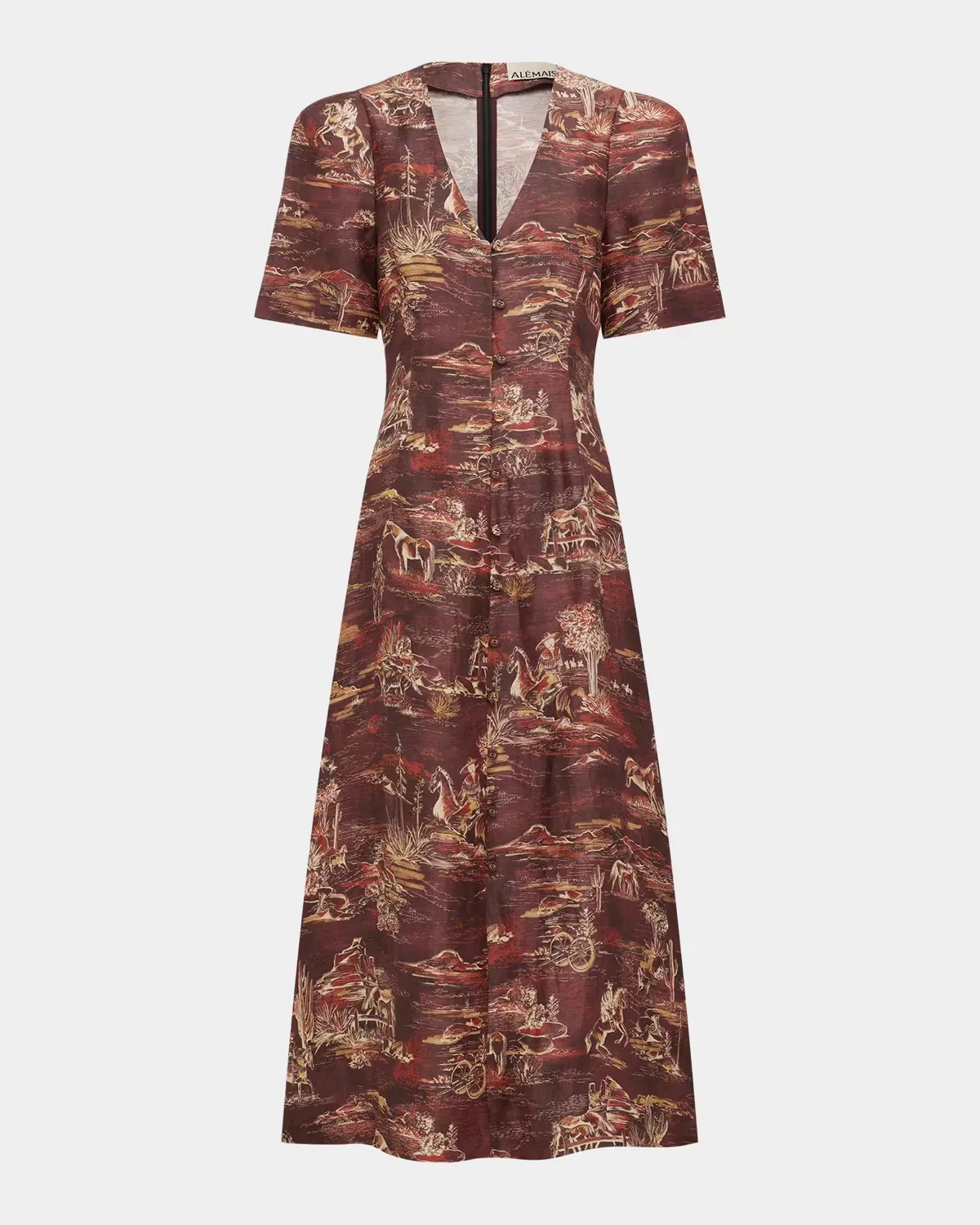 Ezra Western Toile Button-Front Midi Dress by ALMAIS