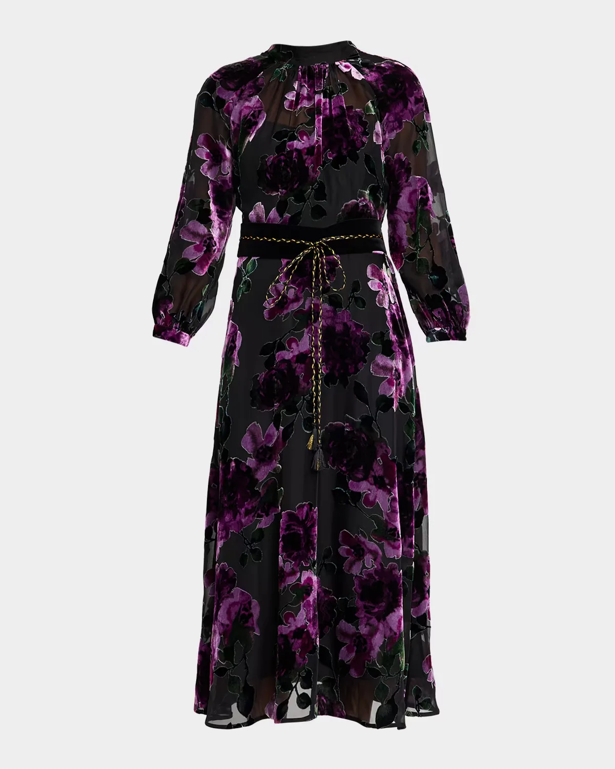 Belted Devore Velvet Midi Dress by Teri Jon