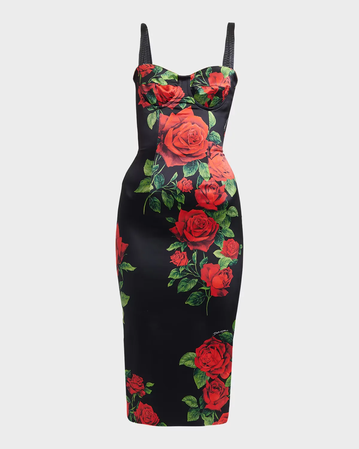 Sleeveless Rose Silk Midi Bustier Dress by Dolce & Gabbana