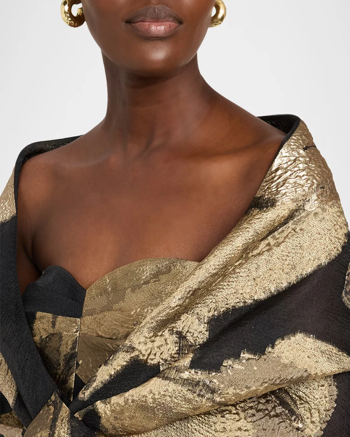 Strapless Organza Jacquard Gown with Shawl by Teri Jon