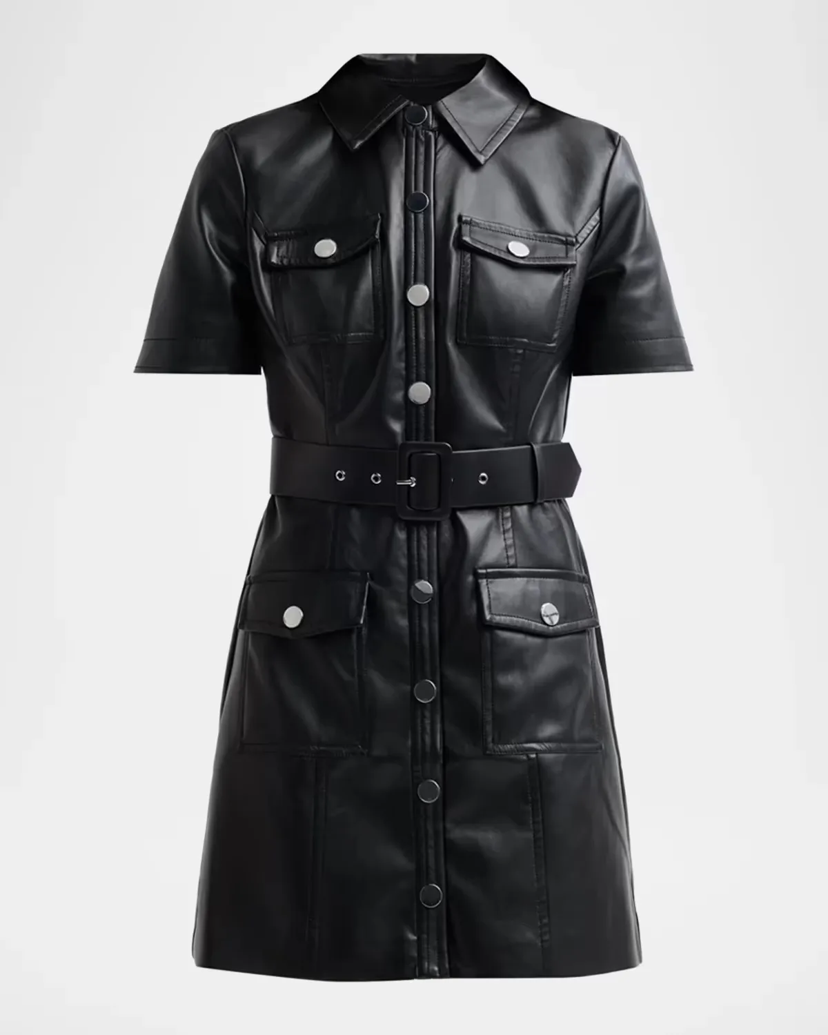 Lydia Belted Short-Sleeve Mini Dress