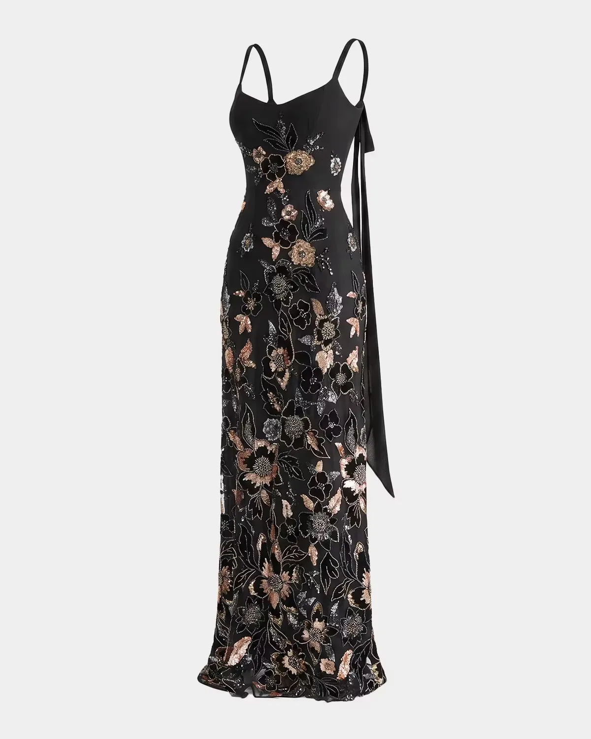 Dana Floral Beaded Column Gown by HELSI