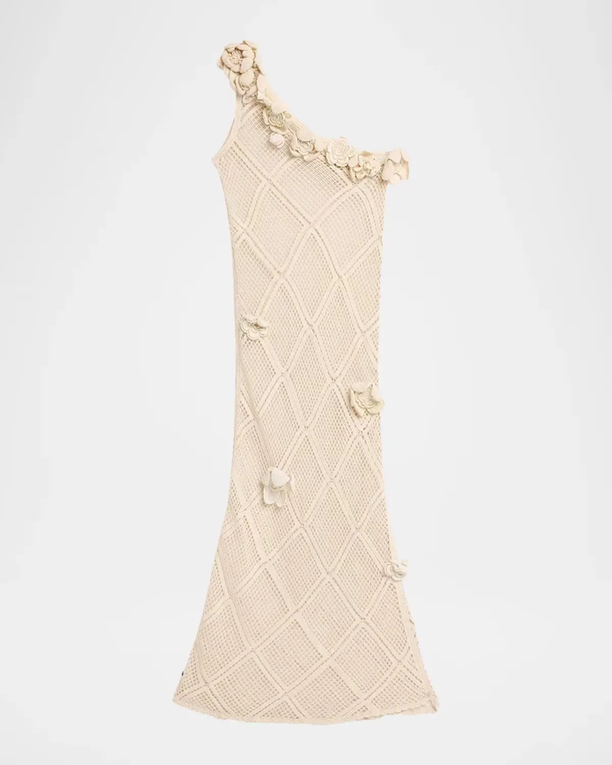 Floral Crochet One-Shoulder Net Knit Ankle Dress by JW Anderson