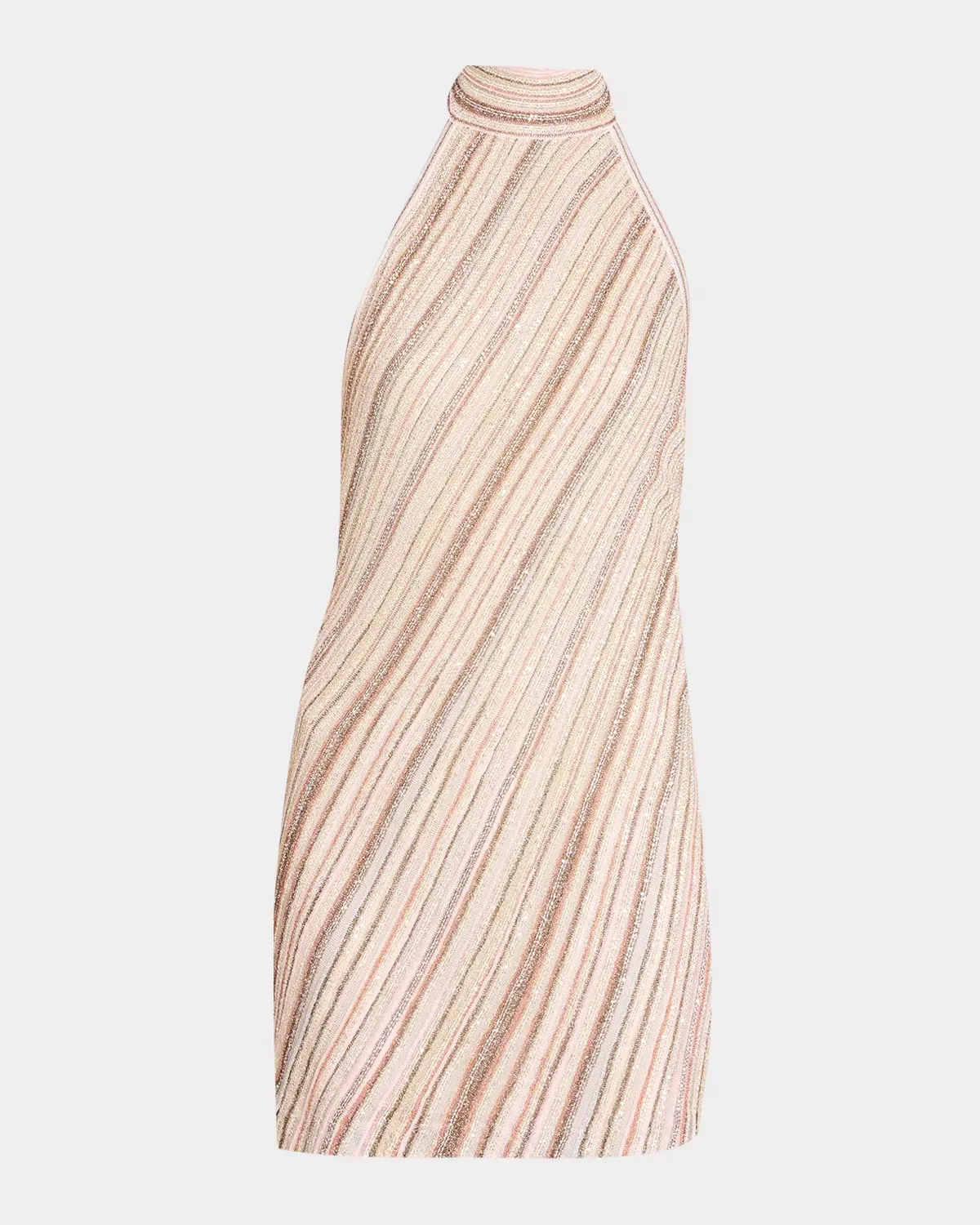 Sleeveless Metallic Diagonal Striped Mini Halter Dress