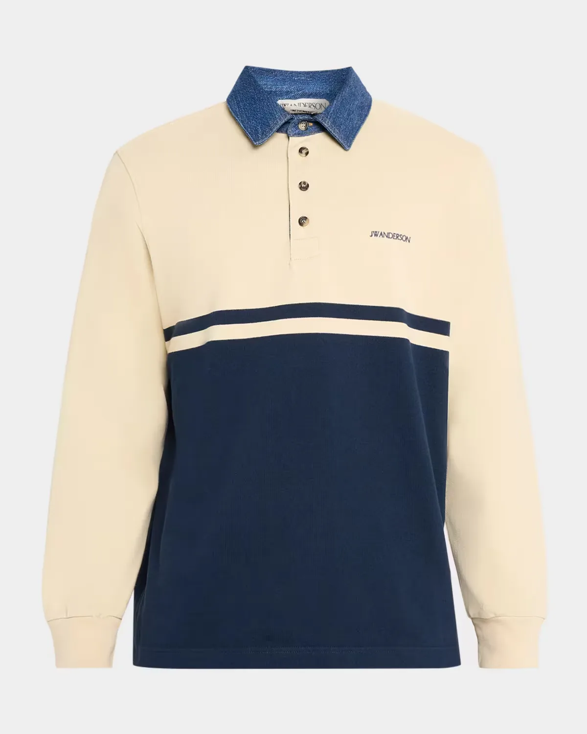Denim Collar Stretch-Cotton Polo Shirt by JW Anderson