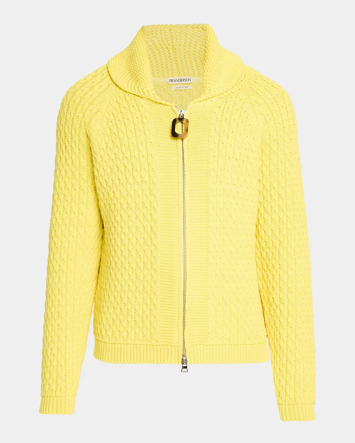 Cable Knit Shawl-Collar Full-Zip Sweater by JW Anderson