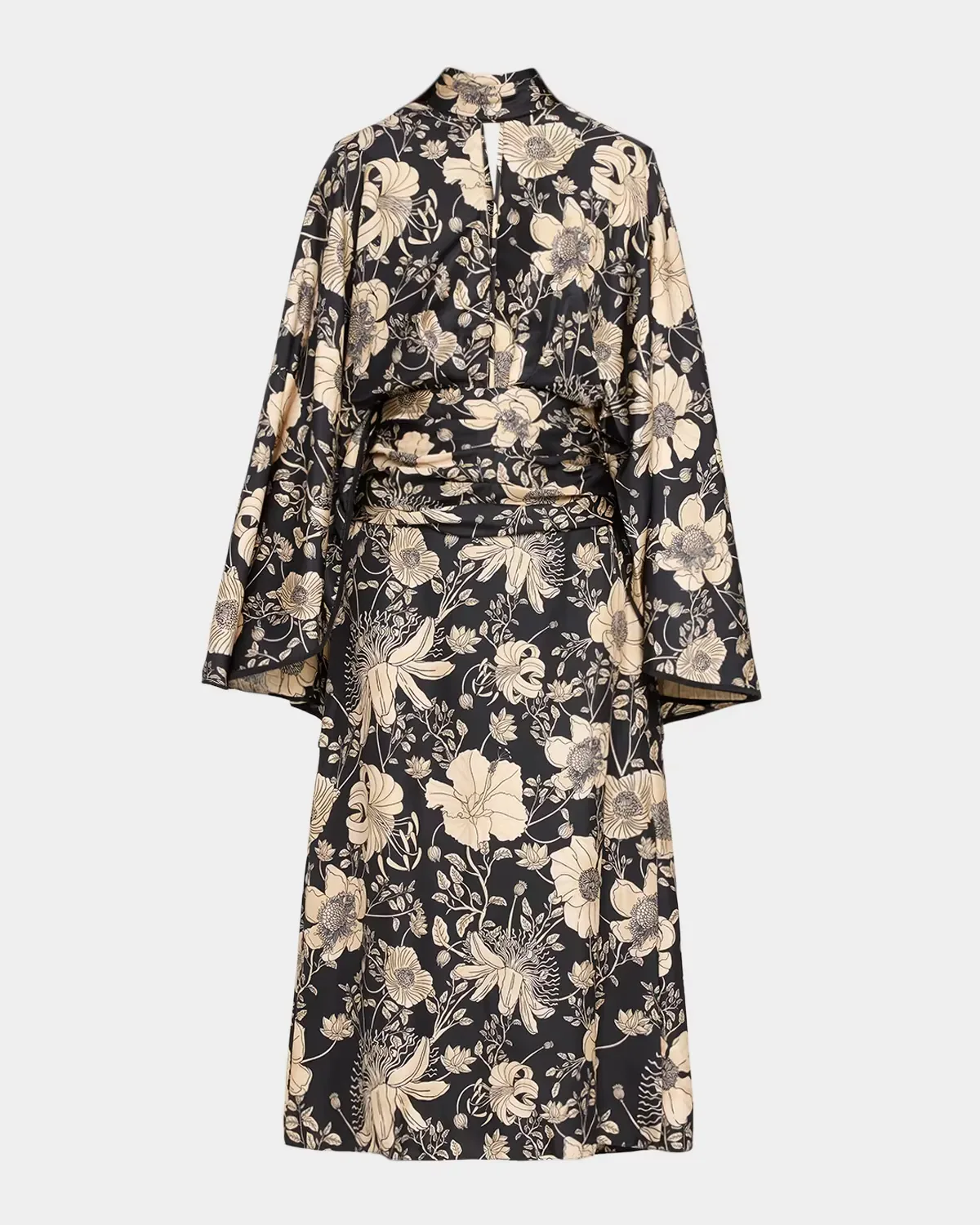 Parajes Lejanos Floral Silk Crepe De Chine Cape Midi Dress by Johanna Ortiz