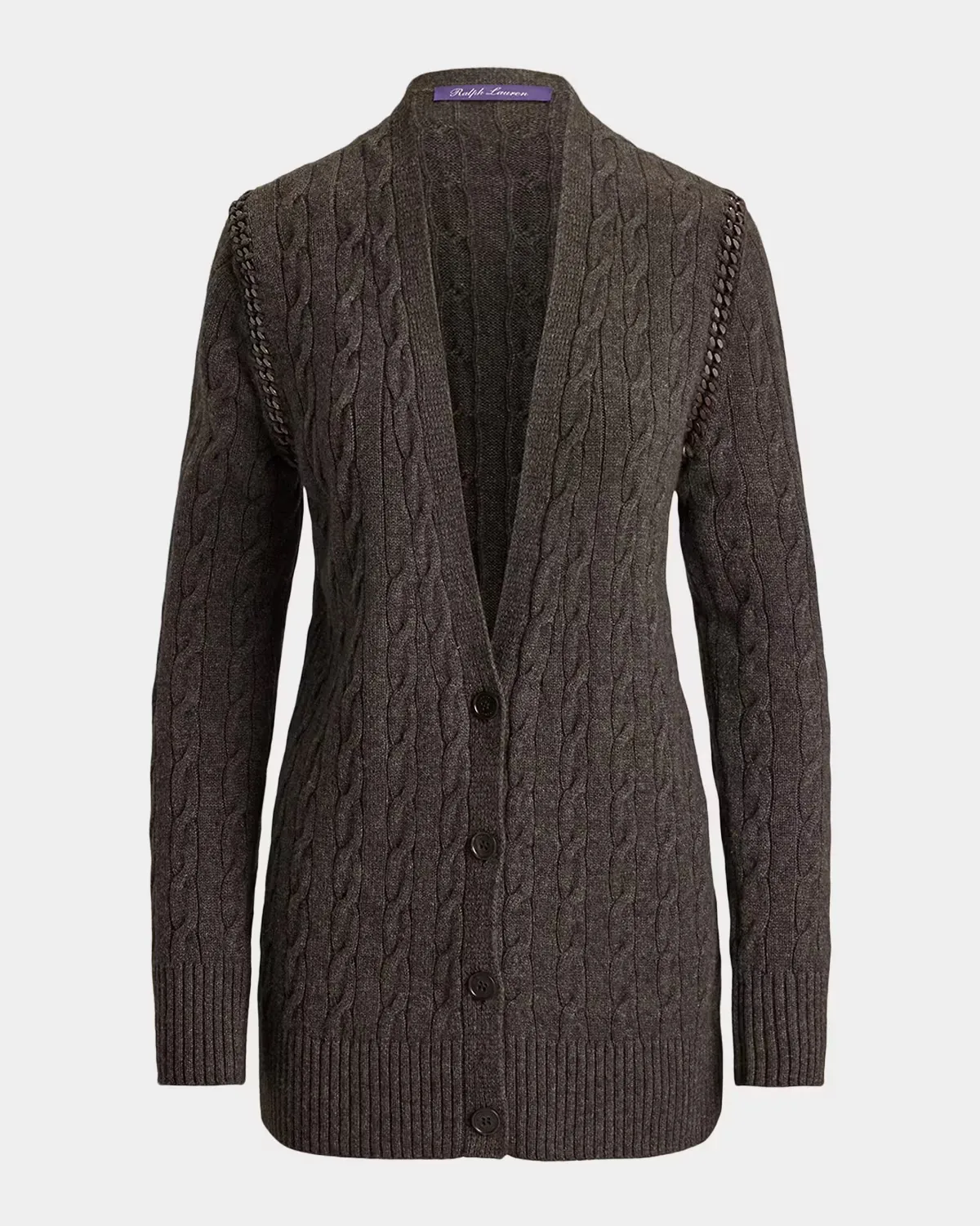 Chain-Trim Cable Cashmere Cardigan by Ralph Lauren